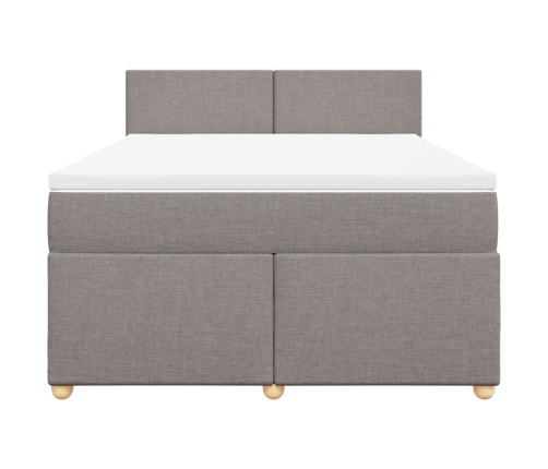 Cama box spring con colchón tela gris taupe 140x190 cm