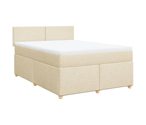 Cama box spring con colchón tela color crema 140x190 cm