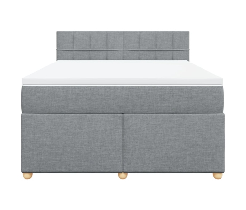Cama box spring con colchón tela gris claro 140x190 cm