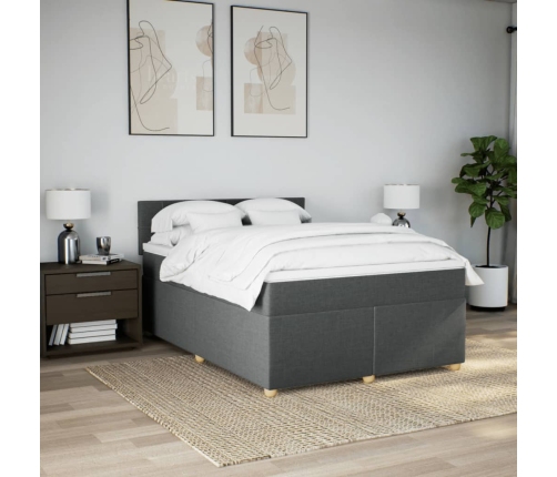 Cama box spring con colchón tela gris oscuro 140x190 cm