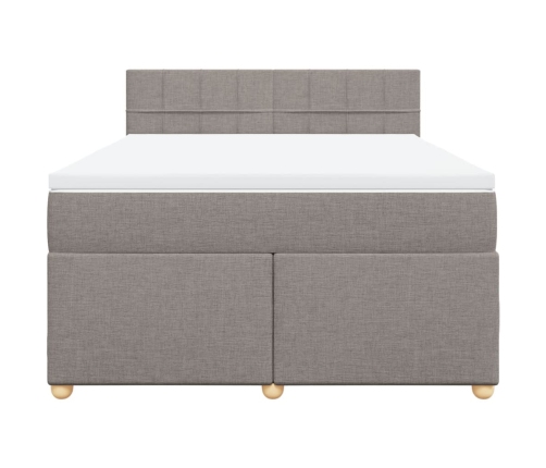 Cama box spring con colchón tela gris taupe 140x190 cm