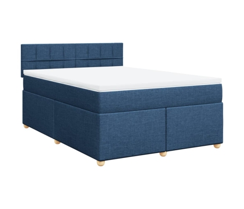 Cama box spring con colchón tela azul 140x190 cm