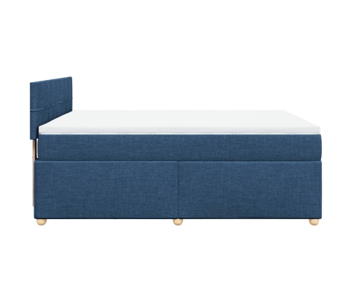 Cama box spring con colchón tela azul 140x190 cm