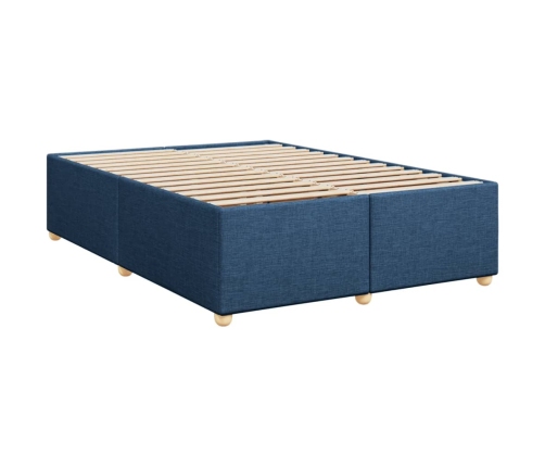 Cama box spring con colchón tela azul 140x190 cm