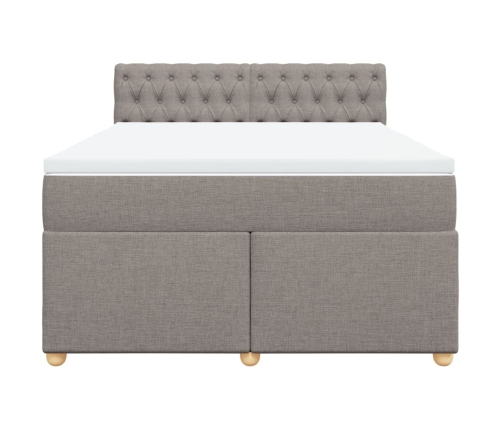 Cama box spring con colchón tela gris taupe 140x190 cm