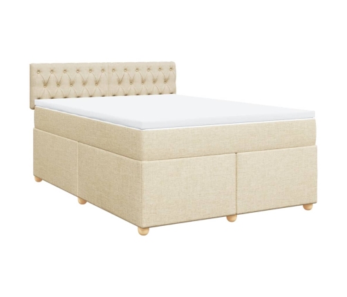 Cama box spring con colchón tela color crema 140x190 cm