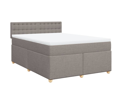 Cama box spring con colchón tela gris taupe 140x190 cm