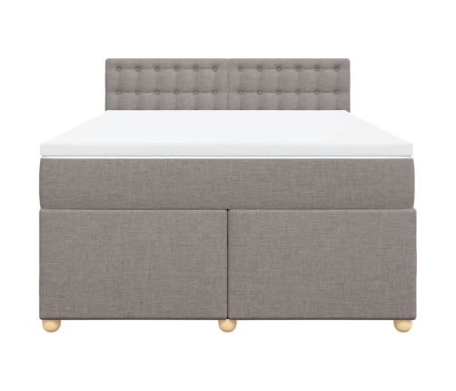 Cama box spring con colchón tela gris taupe 140x190 cm