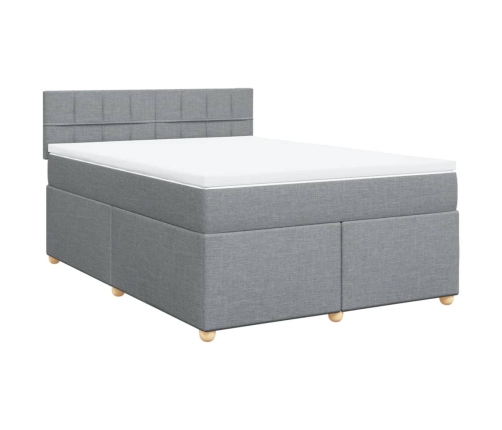 Cama box spring con colchón tela gris claro 140x200 cm