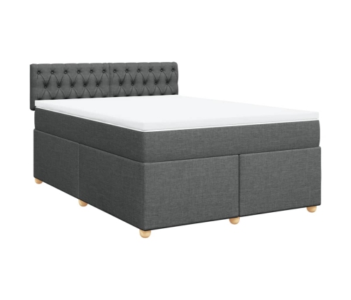 Cama box spring con colchón tela gris oscuro 140x200 cm