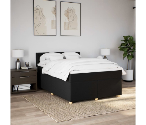 Cama box spring con colchón tela negro 140x200 cm