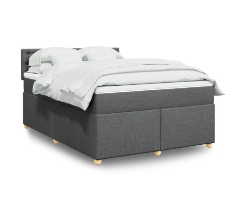 Cama box spring con colchón tela gris oscuro 140x200 cm