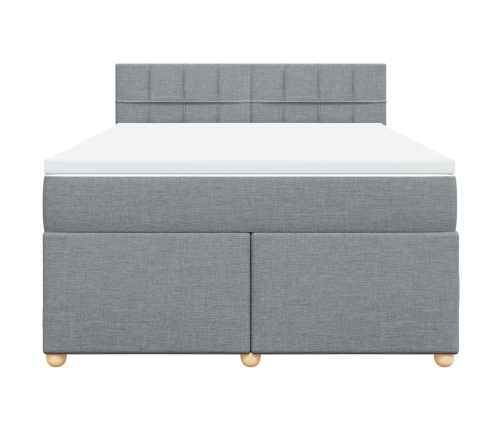 Cama box spring con colchón tela gris claro 160x200 cm