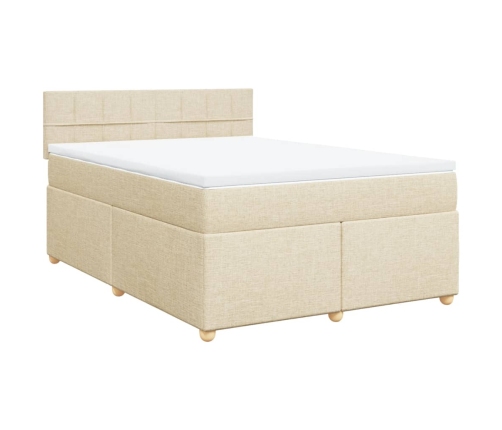 Cama box spring con colchón tela color crema 160x200 cm