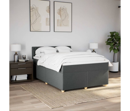Cama box spring con colchón tela gris oscuro 160x200 cm
