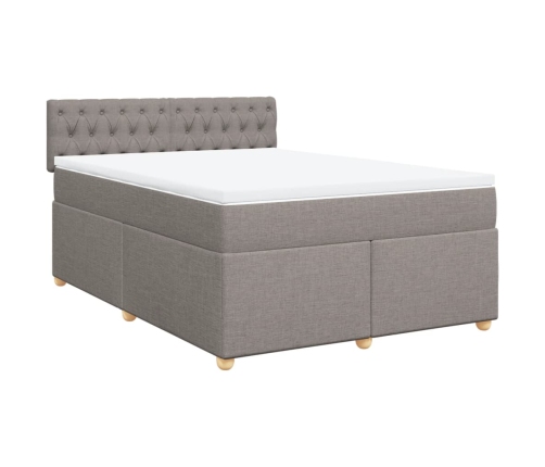 Cama box spring con colchón tela gris taupe 160x200 cm