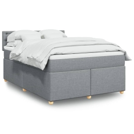 Cama box spring con colchón tela gris claro 160x200 cm