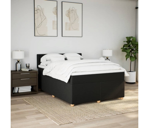 Cama box spring con colchón tela negro 160x200 cm