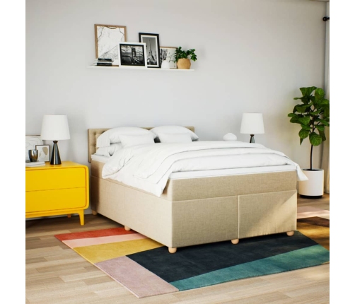 Cama box spring con colchón tela color crema 160x200 cm