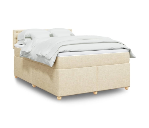Cama box spring con colchón tela color crema 160x200 cm