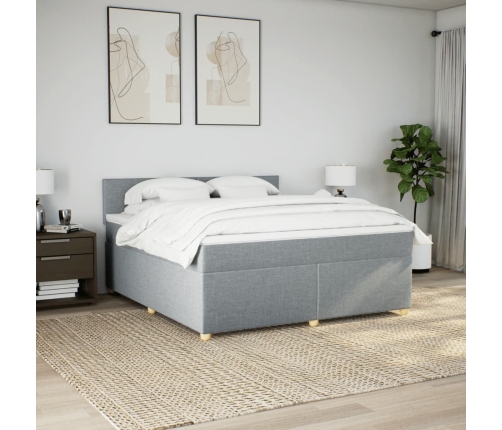 Cama box spring con colchón tela gris claro 180x200 cm