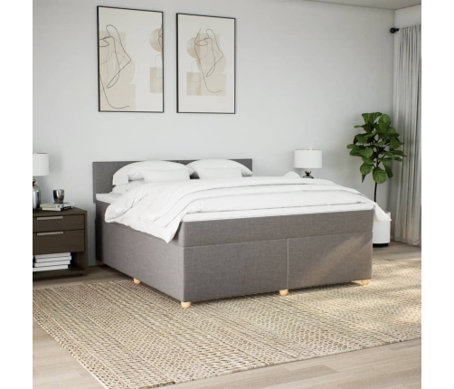 Cama box spring con colchón tela gris taupe 180x200 cm