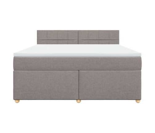 Cama box spring con colchón tela gris taupe 180x200 cm