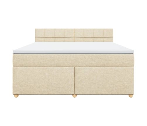 Cama box spring con colchón tela color crema 180x200 cm