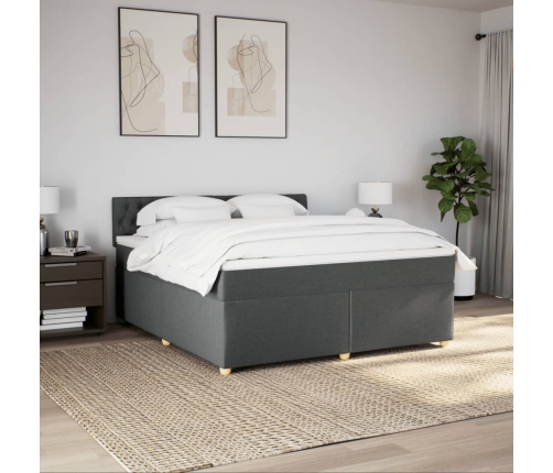 Cama box spring con colchón tela gris oscuro 180x200 cm