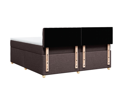 Cama box spring con colchón tela marrón oscuro 180x200 cm