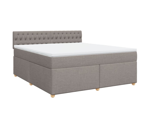 Cama box spring con colchón tela gris taupe 180x200 cm