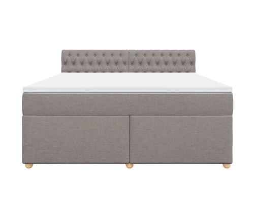 Cama box spring con colchón tela gris taupe 180x200 cm