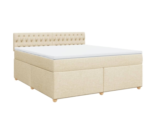 Cama box spring con colchón tela color crema 180x200 cm