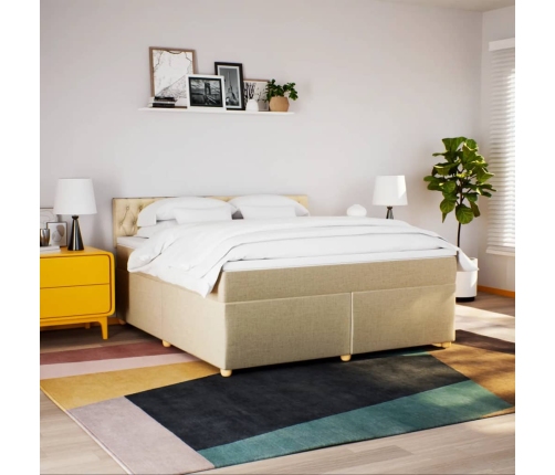 Cama box spring con colchón tela color crema 180x200 cm