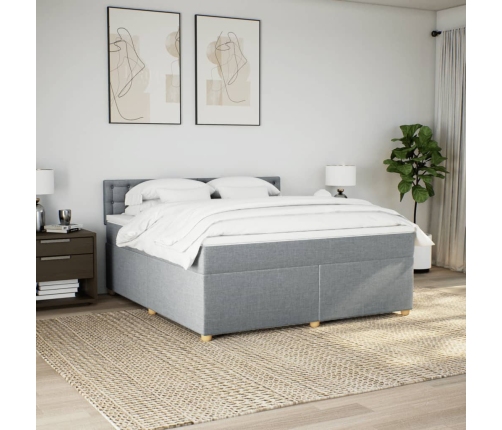 Cama box spring con colchón tela gris claro 180x200 cm