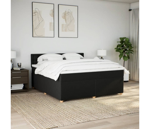 Cama box spring con colchón tela negro 180x200 cm