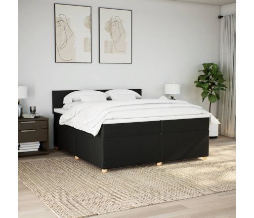 Cama box spring con colchón tela negro 200x200 cm