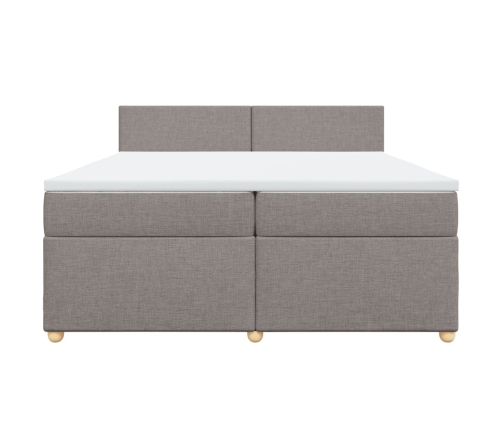 Cama box spring con colchón tela gris taupe 200x200 cm