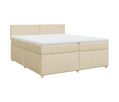 Cama box spring con colchón tela color crema 200x200 cm