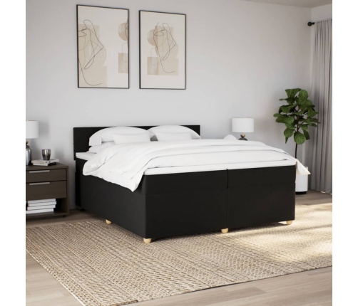 Cama box spring con colchón tela negro 200x200 cm