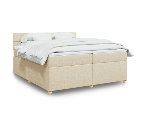 Cama box spring con colchón tela color crema 200x200 cm