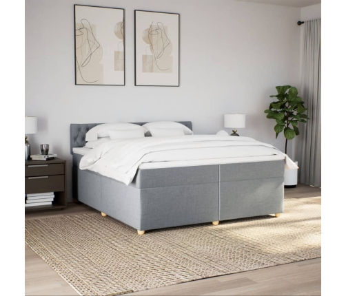 Cama box spring con colchón tela gris claro 200x200 cm