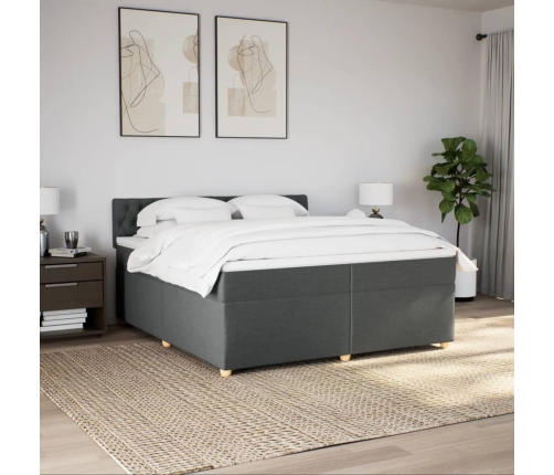 Cama box spring con colchón tela gris oscuro 200x200 cm