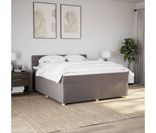 Cama box spring con colchón tela gris taupe 200x200 cm