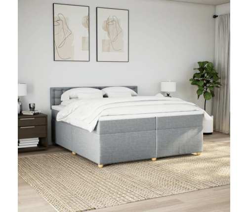 Cama box spring con colchón tela gris claro 200x200 cm