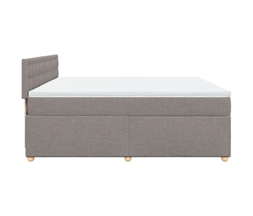 Cama box spring con colchón tela gris taupe 200x200 cm