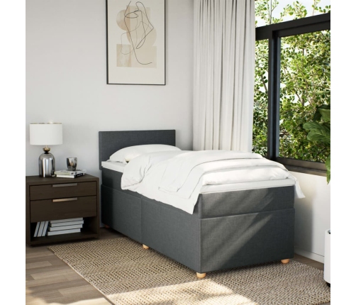 vidaXL Cama box spring individual con colchón tela gris oscuro