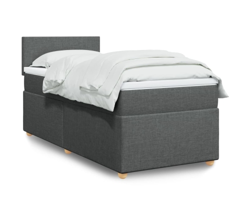 vidaXL Cama box spring individual con colchón tela gris oscuro