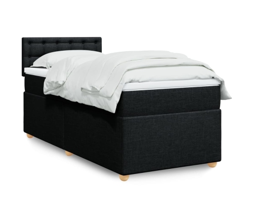 vidaXL Cama box spring individual con colchón tela negro