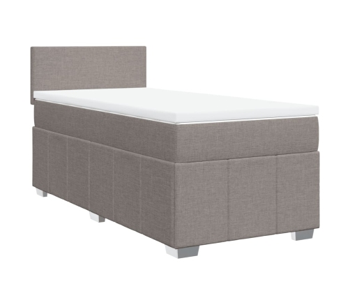 Cama box spring con colchón tela gris taupe 80x200 cm